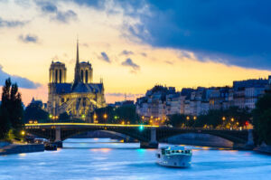 night view of Notre Dame de Paris Cathedral