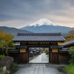 Japan Village in front of Mountain